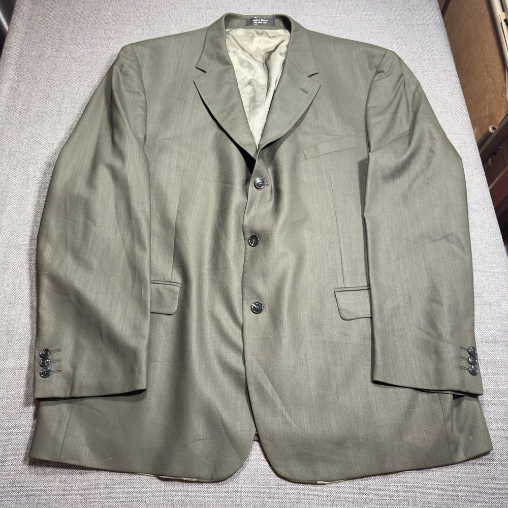 Gianfranco Ruffini Men's Blazer Worsted Wool Army Green 3 Button Ventless Sz 50L